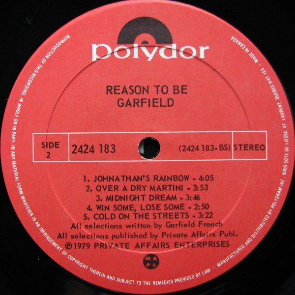 Garfield (11) : Reason To Be (LP, Album)