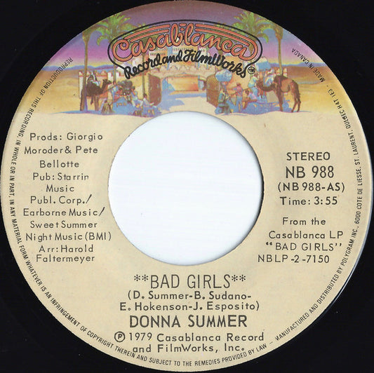 Donna Summer : Bad Girls (7", Single, Qua)