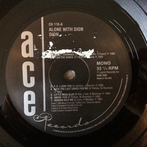 Dion (3) : Alone With Dion (LP, Album, Mono, RE)