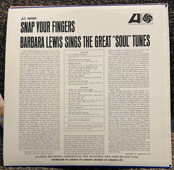 Barbara Lewis : Snap Your Fingers (Barbara Lewis Sings The Great Soul Tunes) (LP)
