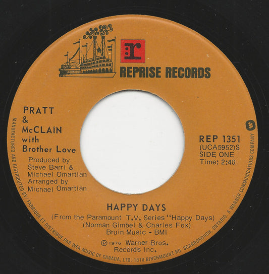 Pratt & McClain With Brother Love* : Happy Days (7", Single)