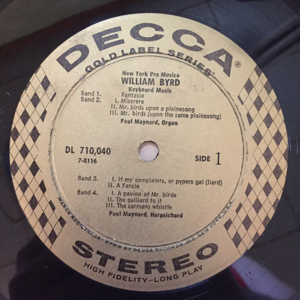 William Byrd - New York Pro Musica, Paul Maynard : Keyboard Musick (LP, Album)
