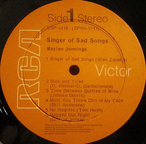 Waylon Jennings : Singer Of Sad Songs (LP, Album)