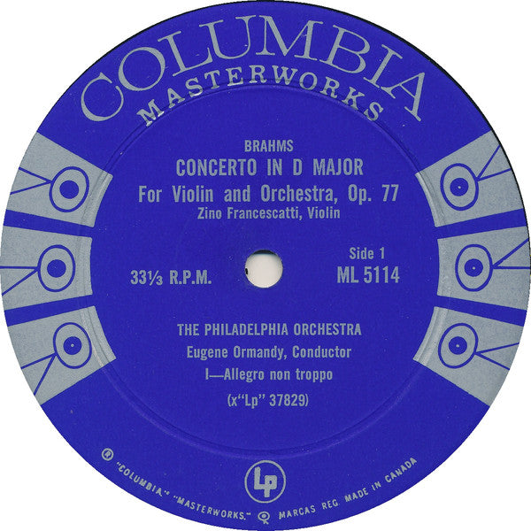 Johannes Brahms / Zino Francescatti, The Philadelphia Orchestra, Eugene Ormandy : Concerto In D Major For Violin And Orchestra, Op. 77 (LP)