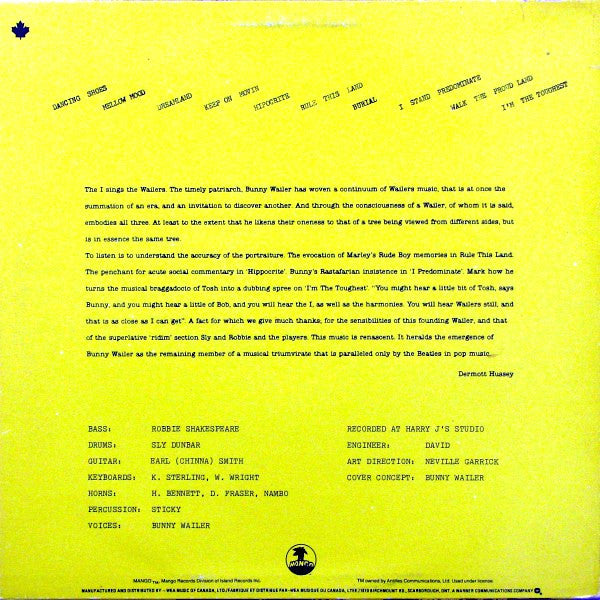 Bunny Wailer : Sings The Wailers (LP, Album)