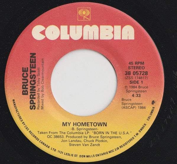 Bruce Springsteen : My Hometown (7", Single)