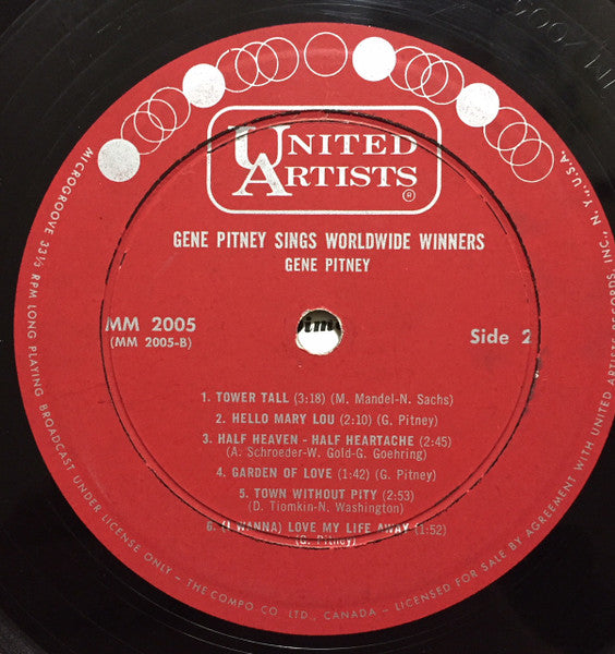 Gene Pitney : Sings World-Wide Winners (LP, Album, Mono)