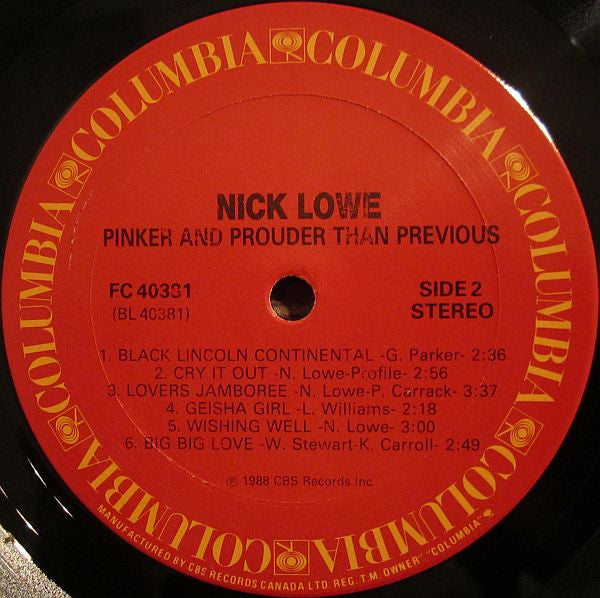 Nick Lowe : Pinker And Prouder Than Previous (LP, Album)