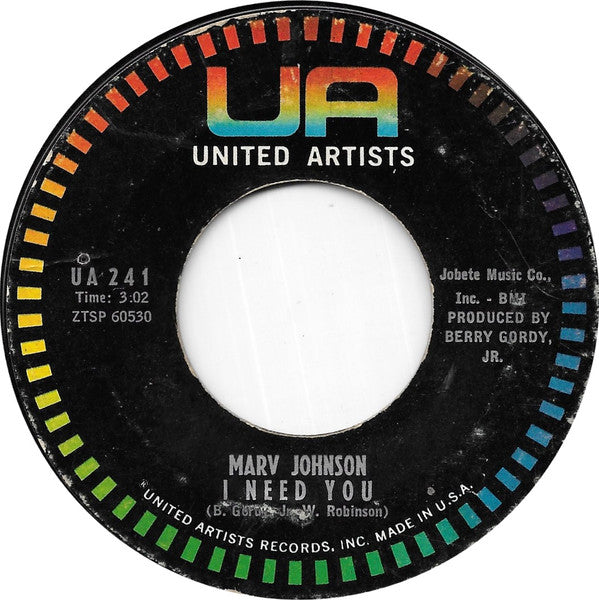 Marv Johnson : (You've Got To) Move Two Mountains / I Need You (7", Styrene)