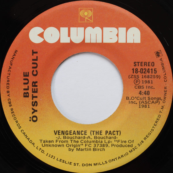 Blue Öyster Cult : Burnin' For You (7", Single)