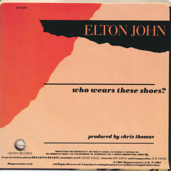 Elton John : Who Wears These Shoes (7", Single)