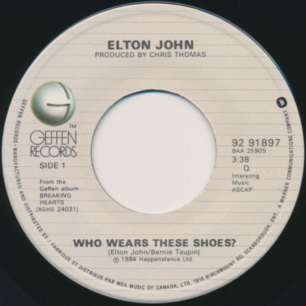 Elton John : Who Wears These Shoes (7", Single)