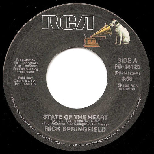 Rick Springfield : State Of The Heart (7", Single)