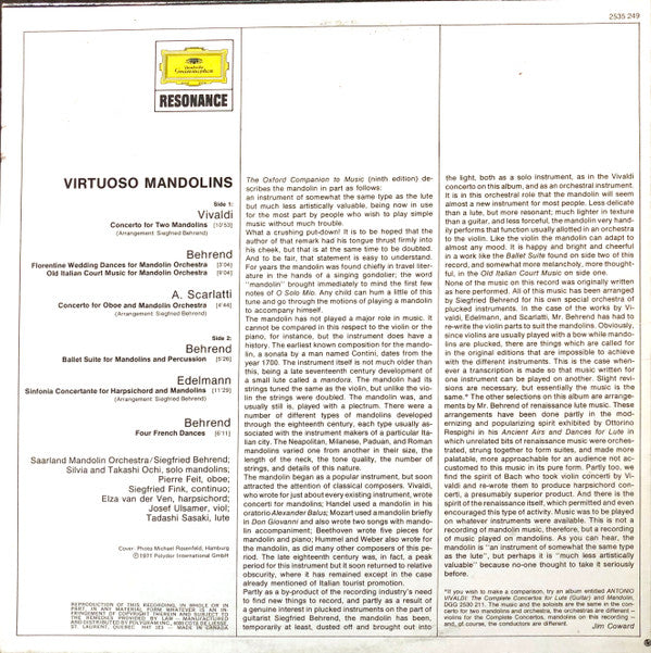 Vivaldi* • Scarlatti* : Virtuoso Mandolins - Old Italian Court Dances (LP, RE)