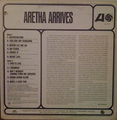 Aretha Franklin : Aretha Arrives (LP, Album)