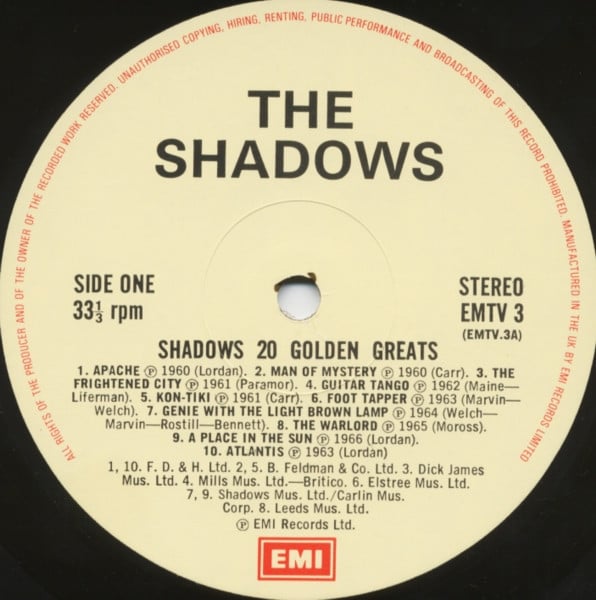 The Shadows : 20 Golden Greats (LP, Comp, RE, Cre)