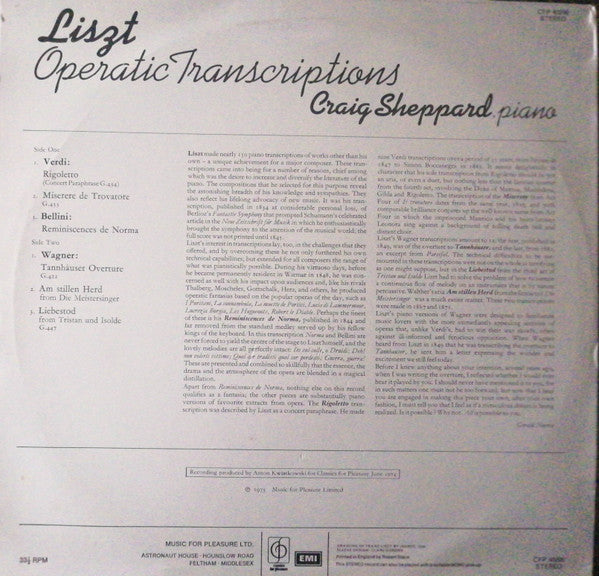 Liszt* - Craig Sheppard : Operatic Transcriptions (LP, Album)