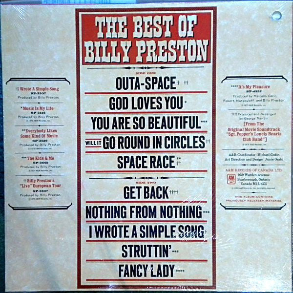 Billy Preston : The Best Of Billy Preston (LP, Comp, Par)
