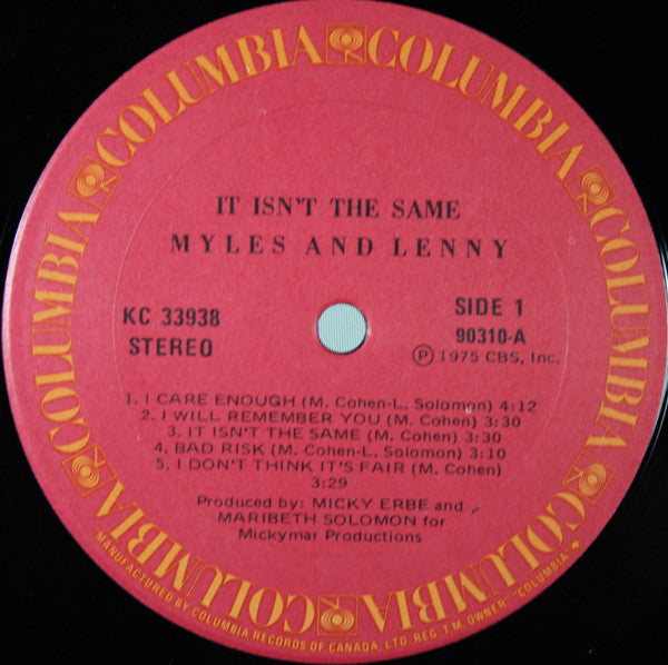 Myles And Lenny : It Isn't The Same (LP, Album)