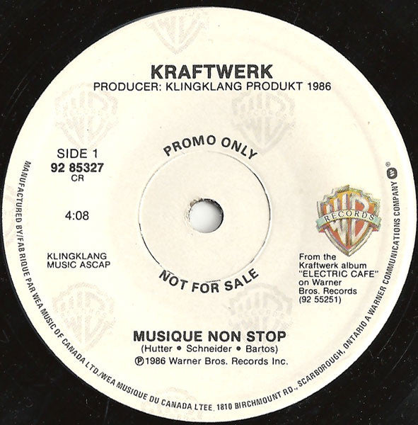 Kraftwerk : Musique Non Stop (7", Promo)