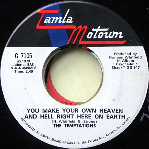 The Temptations : Just My Imagination (Running Away With Me) (7", Single)