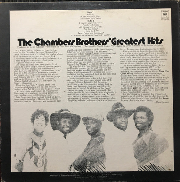 The Chambers Brothers : The Chambers Brothers' Greatest Hits (LP, Comp, RE)