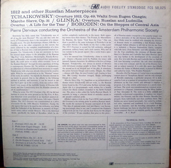 Tchaikowsky* / Glinka* / Borodin* - Amsterdam Philharmonic Society Orchestra Conducted By Pierre Dervaux (2) : 1812 And Other Russian Masterpieces (LP, Album, Abb)