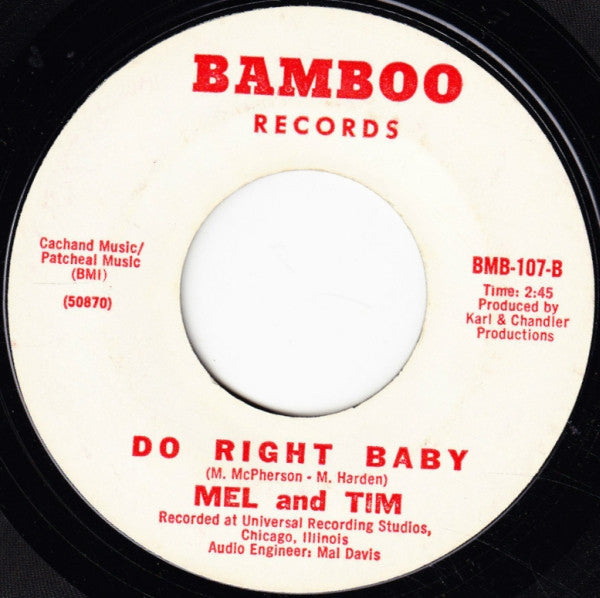 Mel And Tim* : Backfield In Motion / Do Right Baby (7", Single)