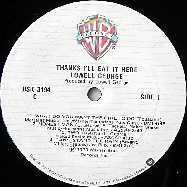 Lowell George : Thanks I'll Eat It Here (LP, Album)
