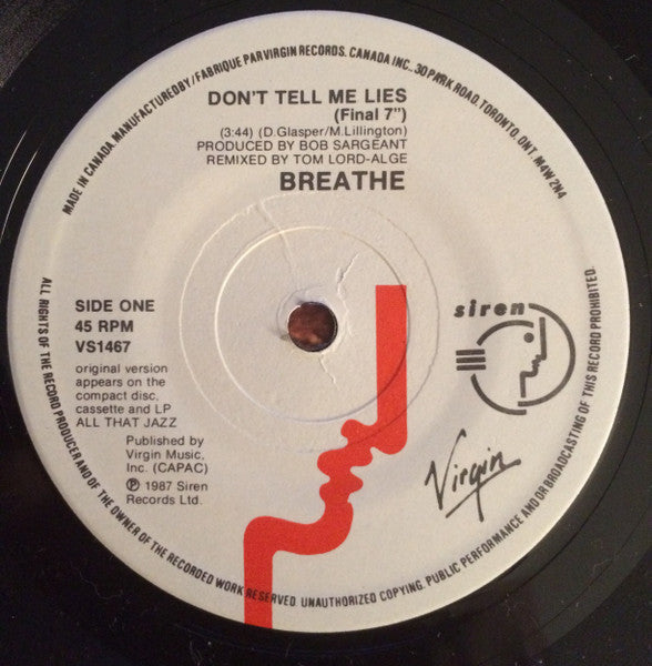 Breathe (3) : Don't Tell Me Lies (7")