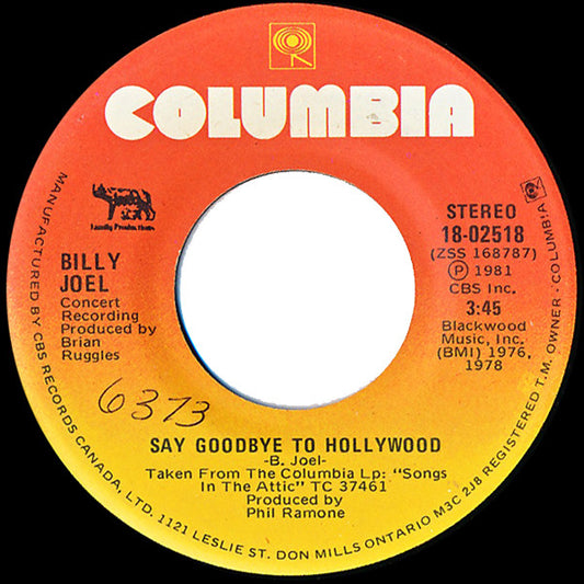 Billy Joel : Say Goodbye To Hollywood (7", Single)