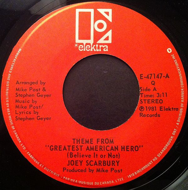 Joey Scarbury : Theme From "Greatest American Hero" (Believe It Or Not) (7")