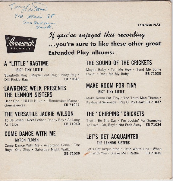 The Crickets (2) : The "Chirping" Crickets (7", EP, Mono)