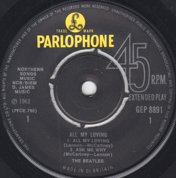 The Beatles : All My Loving (7", EP, Mono, RP)