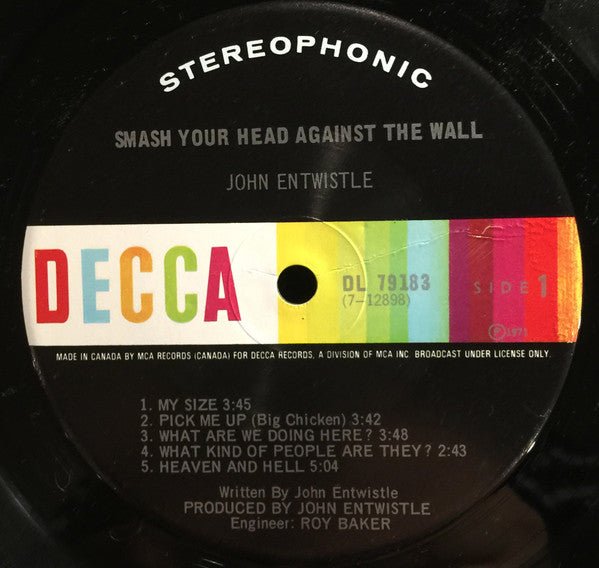 John Entwistle : Smash Your Head Against The Wall (LP, Album, Gat)