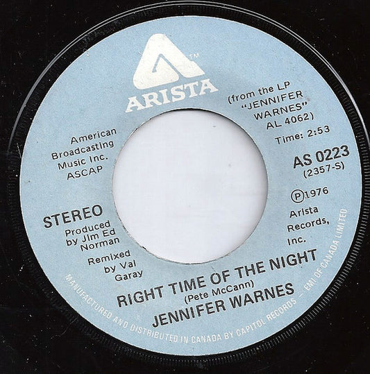 Jennifer Warnes : Right Time Of The Night / Daddy Don't Go (7")