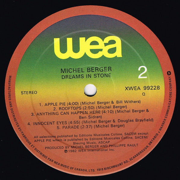 Michel Berger : Dreams In Stone (LP, Album)