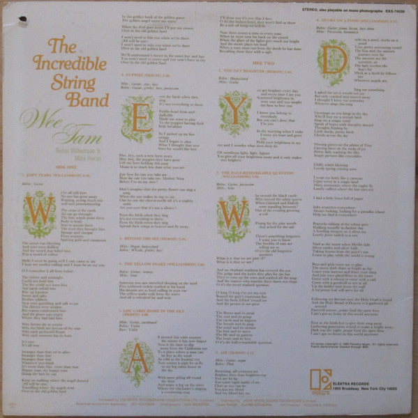 The Incredible String Band : Wee Tam (LP, Album, RE)