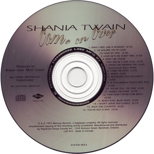 Shania Twain : Come On Over (CD, Album)
