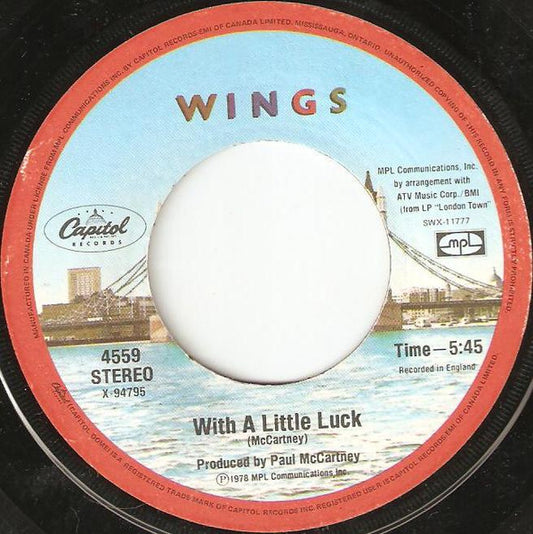 Wings (2) : With A Little Luck (7", Single)