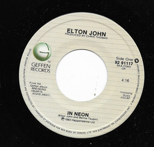 Elton John : In Neon (7", Single)