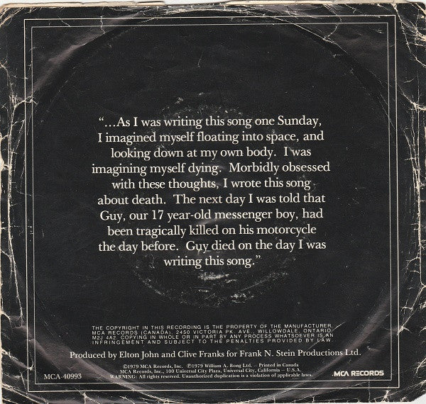 Elton John : Song For Guy (7", Single)