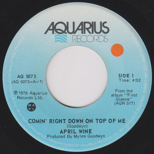 April Wine : Comin' Right Down On Top Of Me (7", Single)