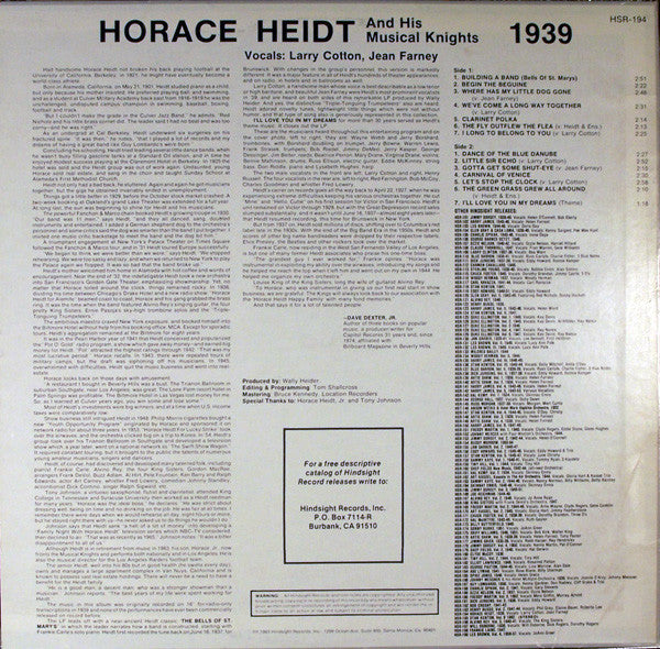 Horace Heidt And His Musical Knights : The Uncollected Horace Heidt, 1939 (LP, Album)