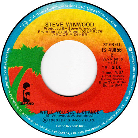 Steve Winwood : While You See A Chance (7", Single)