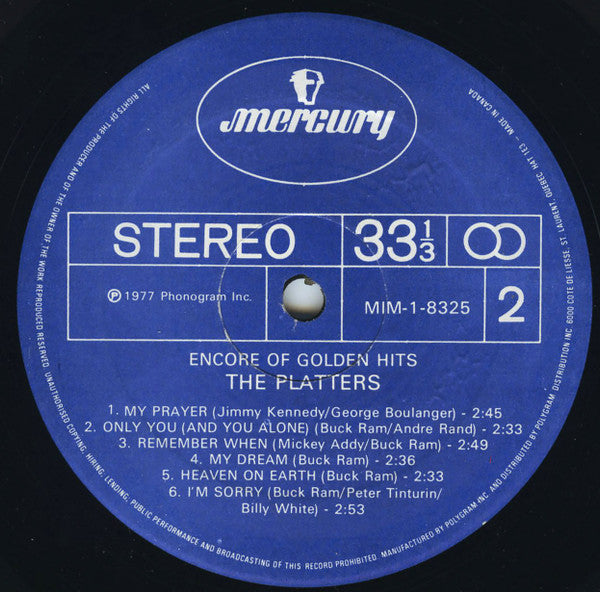 The Platters : Encore Of Golden Hits (LP, Comp, RE)