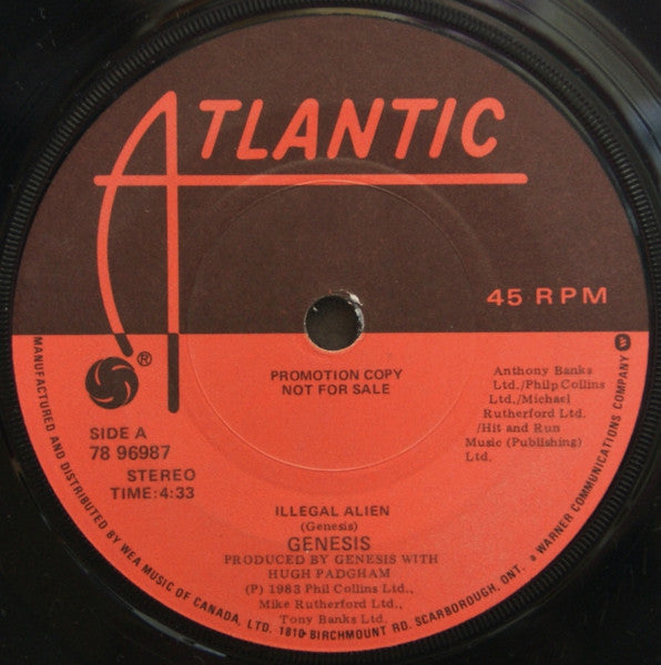 Genesis : Illegal Alien (7", Single, Promo)