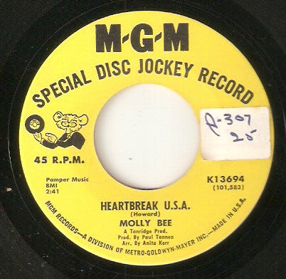 Molly Bee : Heartbreak U.S.A. (7", Promo)