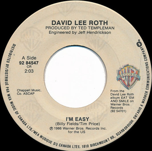David Lee Roth : I'm Easy (7", Single)
