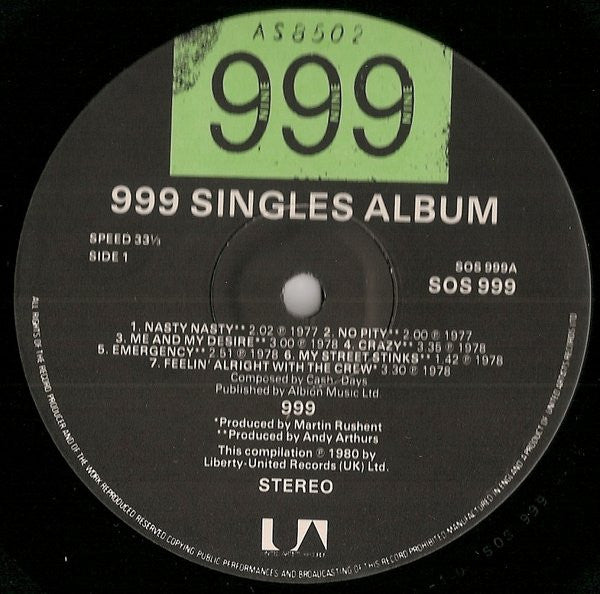 999 : The 999 Singles Album (LP, Comp)